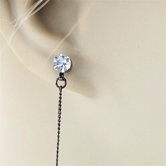 Single Circle Hematite Tone Dangle Earrings - Picture 3 of 9